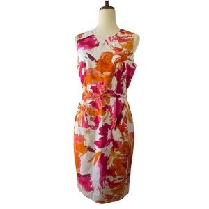 Calvin Klein Pink and Orange Floral Midi Dress